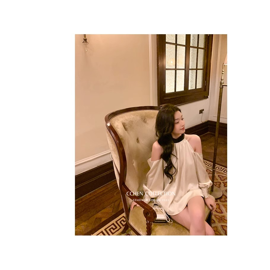 C Chen Chen Alice Áo Sơ Mi Thiết Kế Cao Cấp Hở Vai Phối Màu Tương Phản Phong Cách Mới Mùa Xuân Hè Dành Cho Bạn Nữ