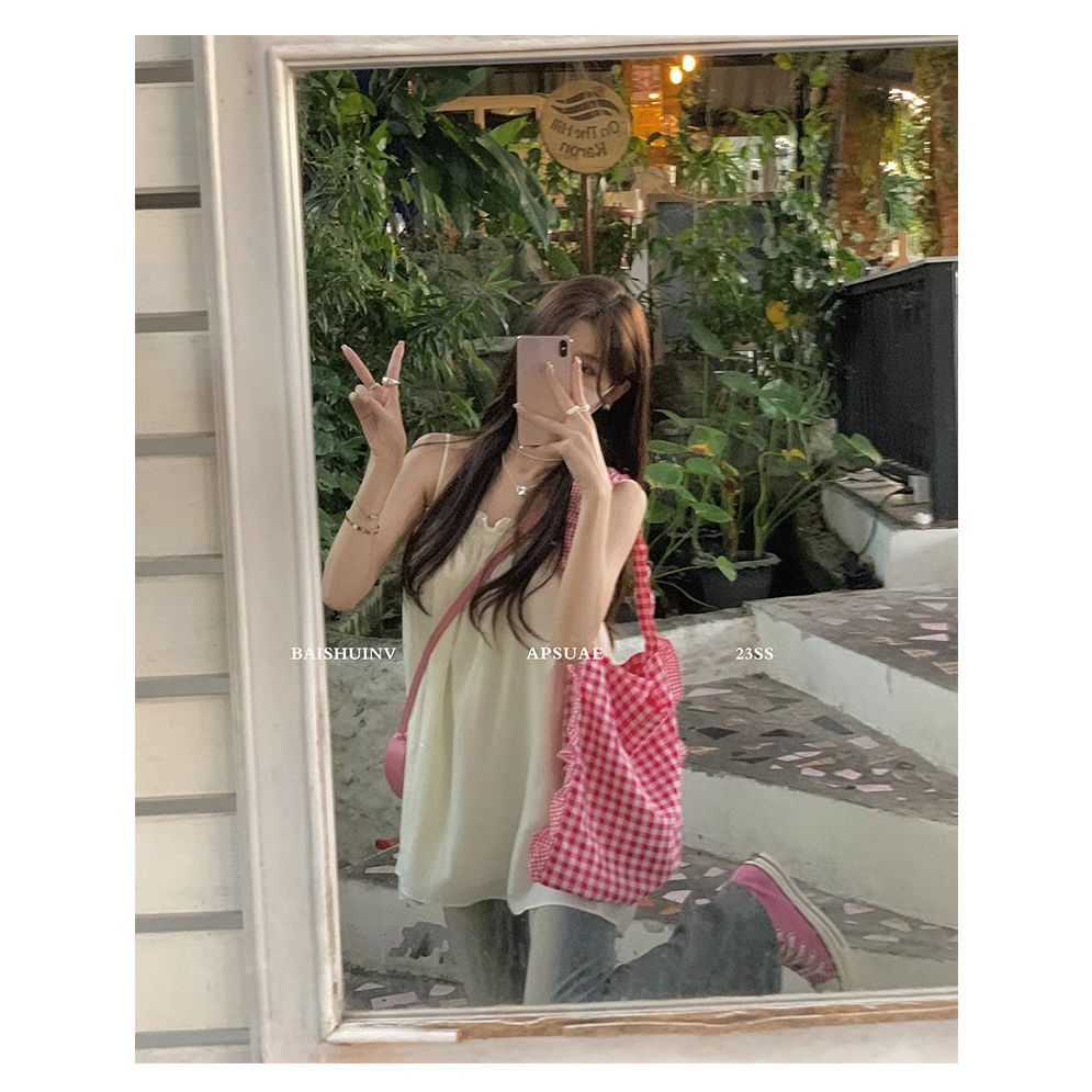 Áo Hai Dây Màu Hồng Dáng Rộng Thời Trang Mùa Hè Cho Nữ