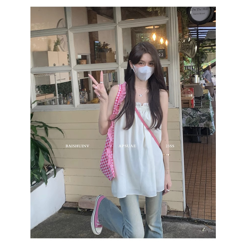 Áo Hai Dây Màu Hồng Dáng Rộng Thời Trang Mùa Hè Cho Nữ
