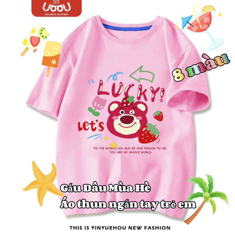 Sun baby Áo Thun Tay Ngắn In Hình Gấu Và Dâu Tây Dễ Thương Thời Trang Mùa Hè 2023 Có 8 Màu Cho Bé