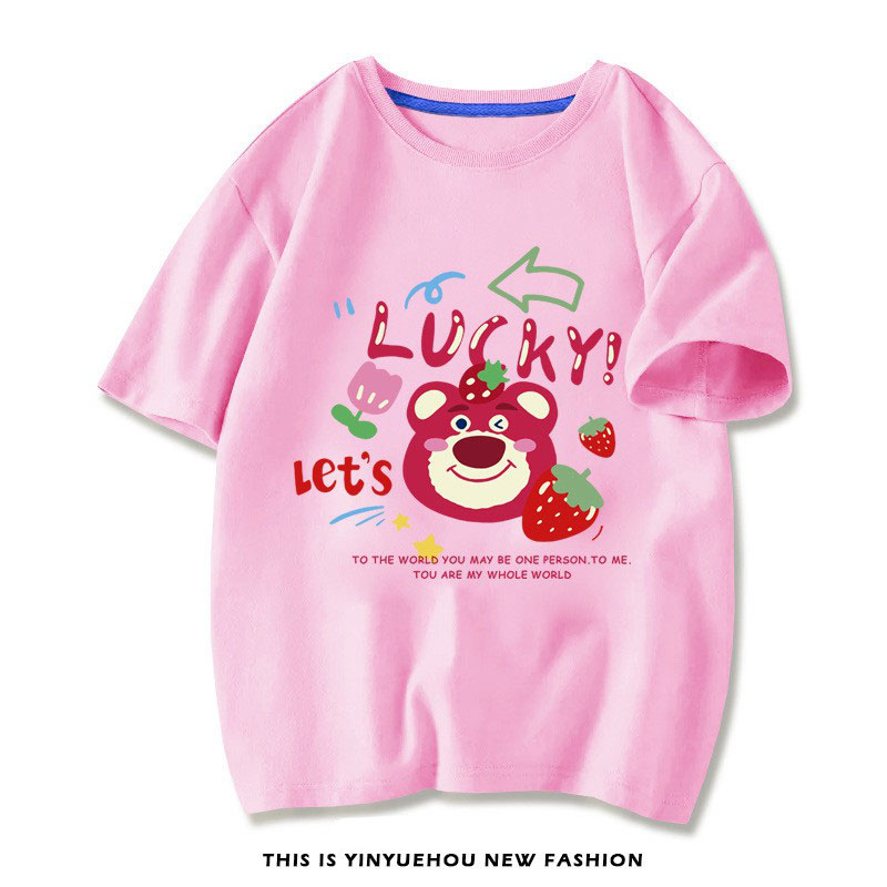 Sun baby Áo Thun Tay Ngắn In Hình Gấu Và Dâu Tây Dễ Thương Thời Trang Mùa Hè 2023 Có 8 Màu Cho Bé