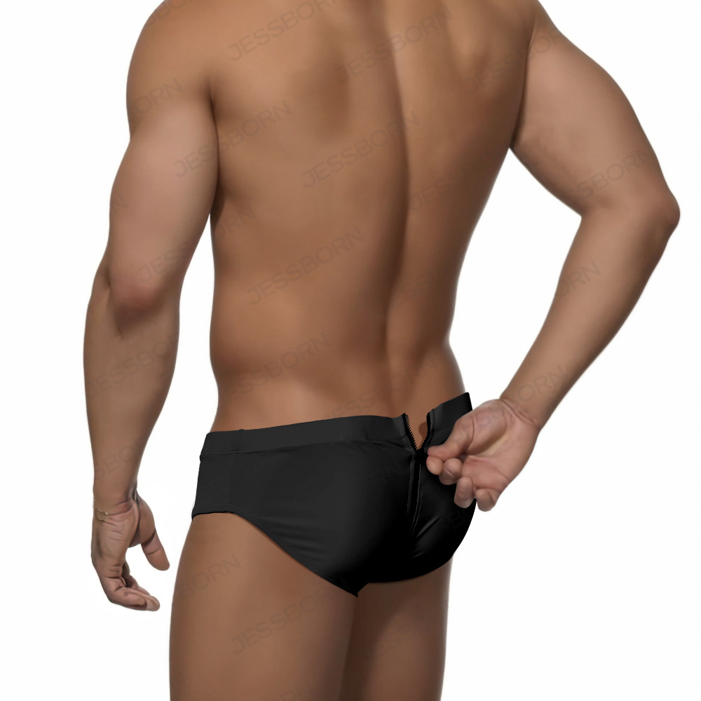 Quần Bơi Tam Giác Lưng Thấp Màu Trơn Có Khóa Kéo Gợi Cảm Cho Nam GG635