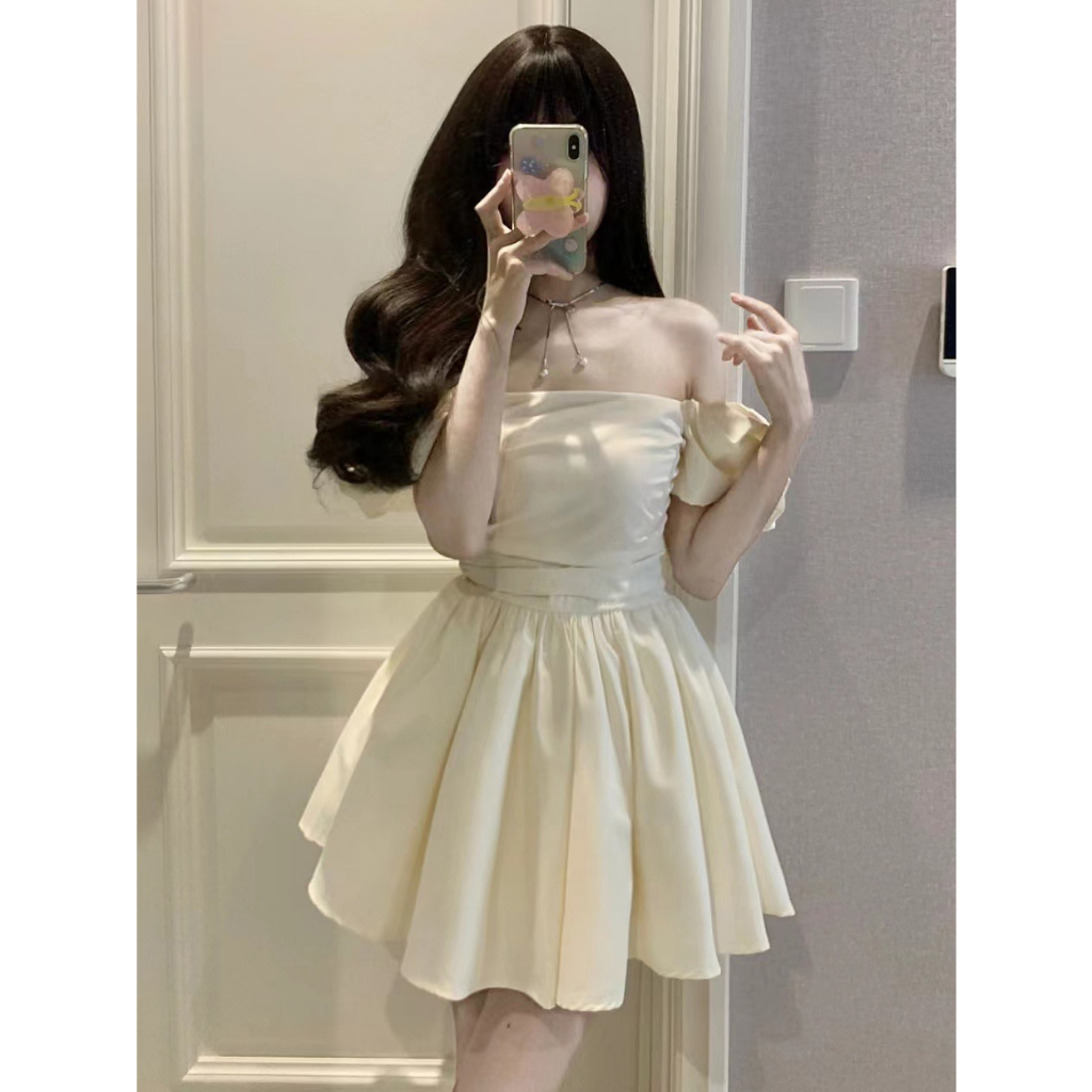 ZHELIHANGFEI Váy Pháp cổ tay áo một vai cạp cao gợi cảm và váy cay