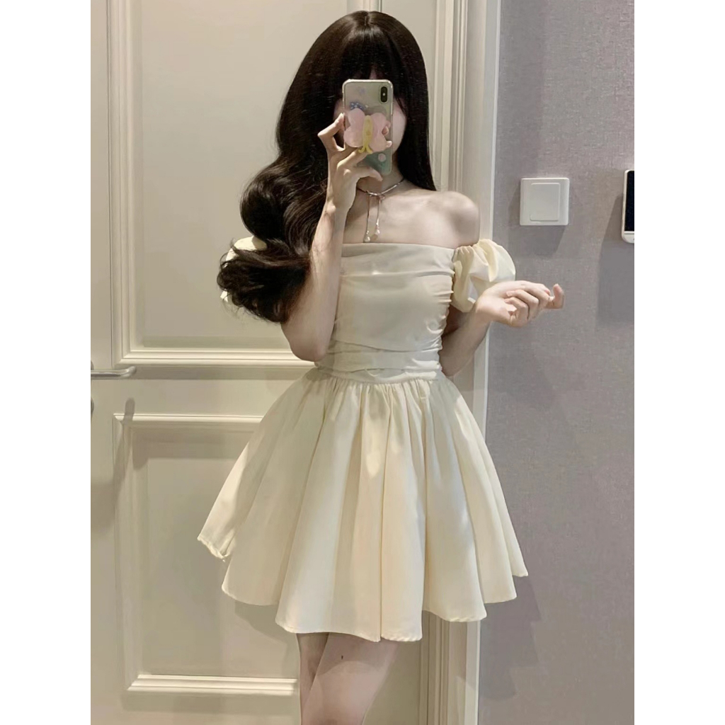 ZHELIHANGFEI Váy Pháp cổ tay áo một vai cạp cao gợi cảm và váy cay