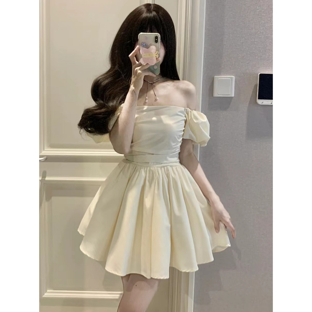 ZHELIHANGFEI Váy Pháp cổ tay áo một vai cạp cao gợi cảm và váy cay