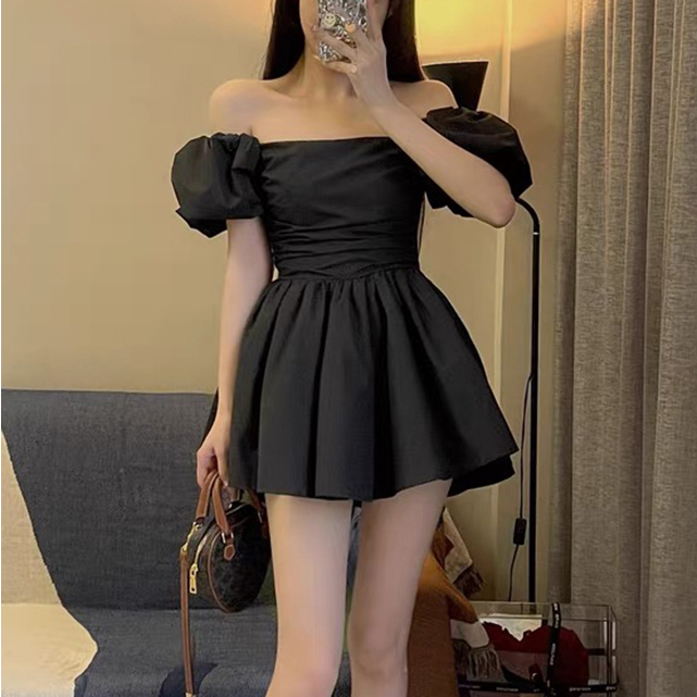 ZHELIHANGFEI Váy Pháp cổ tay áo một vai cạp cao gợi cảm và váy cay