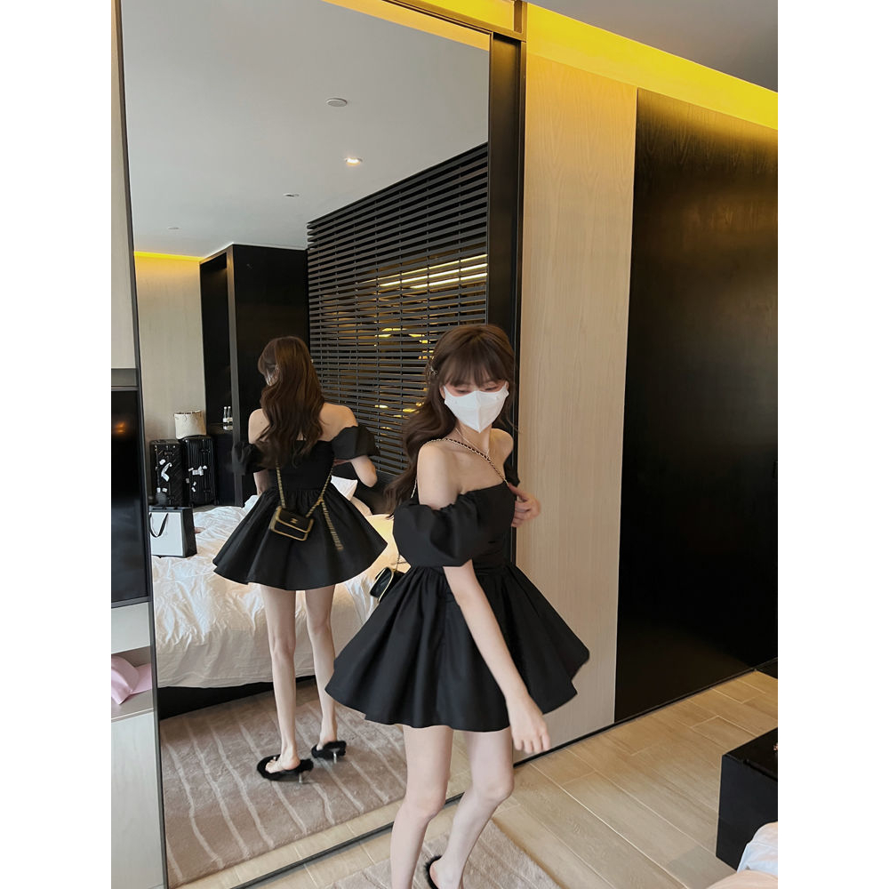 ZHELIHANGFEI Váy Pháp cổ tay áo một vai cạp cao gợi cảm và váy cay