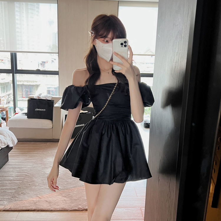 ZHELIHANGFEI Váy Pháp cổ tay áo một vai cạp cao gợi cảm và váy cay