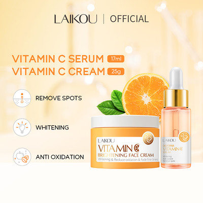 Serum và kem dưỡng LAIKOU với tinh chất vitamin C dưỡng trắng sáng da loại bỏ tàn nhang thâm quầng đốm đen sạm