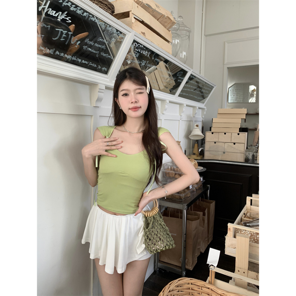 HUANG YOYO Áo Croptop Hai Dây Màu Trơn Dáng Ôm Thời Trang Mùa Hè Cho Nữ