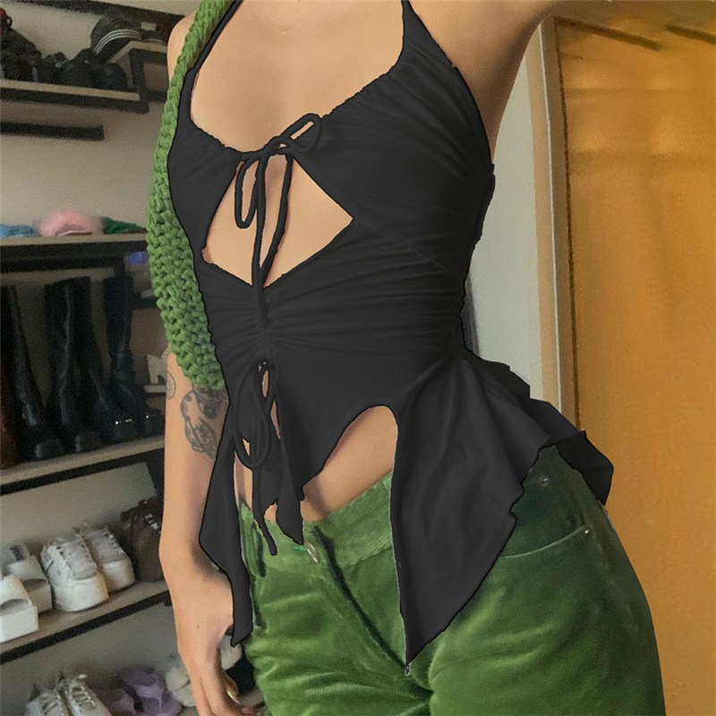 Weird Puss Áo Tank Top Hai Dây Hở Lưng y2k Màu Trơn Thời Trang Mùa Hè Quyến Rũ Cho Nữ