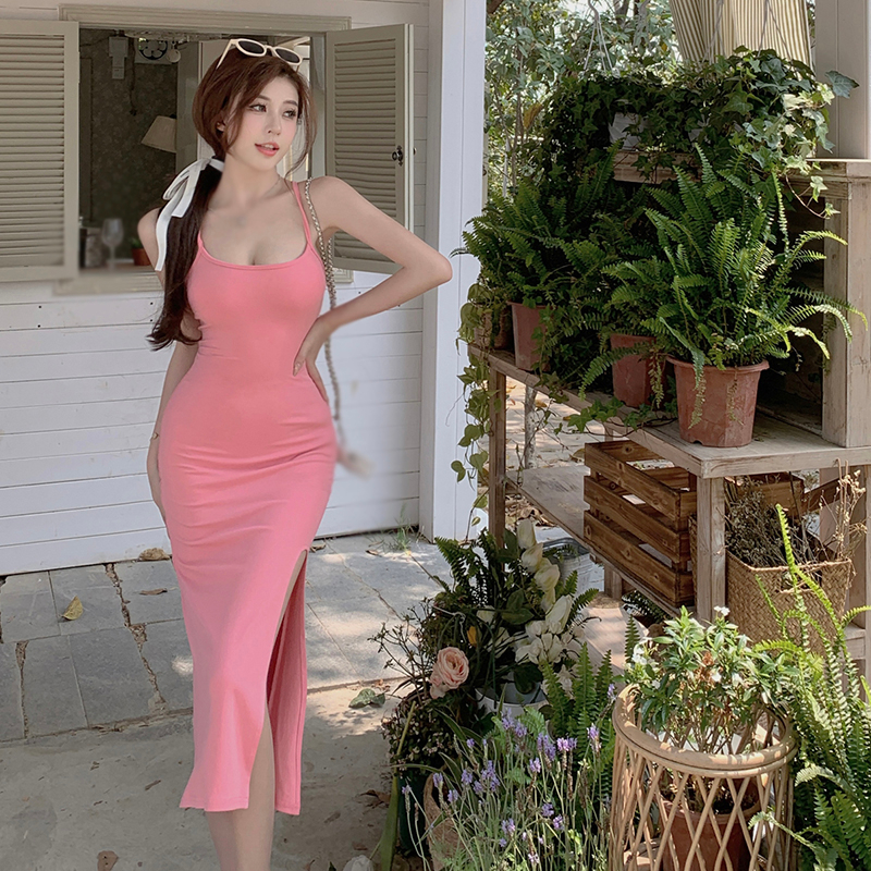 Đầm Hai Dây Dáng Ôm Dài Có Mút Đệm Ngực Xẻ Tà Thời Trang Mùa Hè Phong Cách Hàn Quốc Dành Cho Bạn Nữ