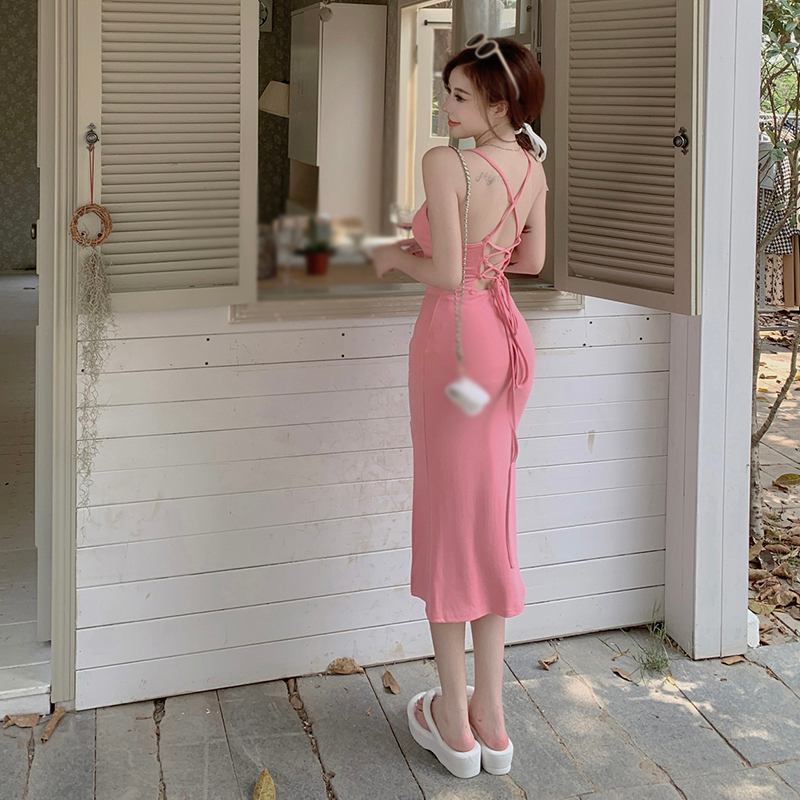 Đầm Hai Dây Dáng Ôm Dài Có Mút Đệm Ngực Xẻ Tà Thời Trang Mùa Hè Phong Cách Hàn Quốc Dành Cho Bạn Nữ