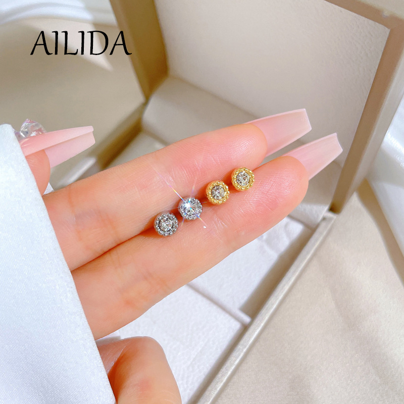 Bông Tai Tròn Bằng Thép Titan Đính Đá Zircon Phong Cách Tối Giản Cá Tính Dành Cho Nam Nữ