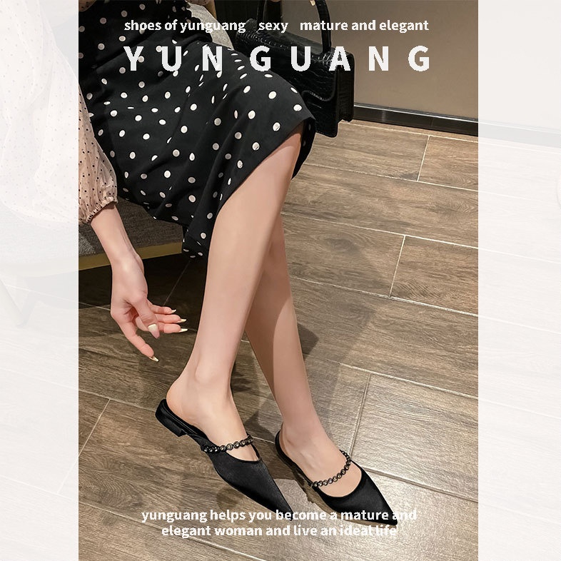 Yunguang Dép Mũi Nhọn Đính Đá Thời Trang Dành Cho Nữ