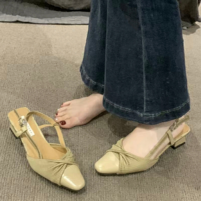 YAOLI  Xăng đan Cao Gót Đế Dày Màu Sắc Thời Trang Pháp