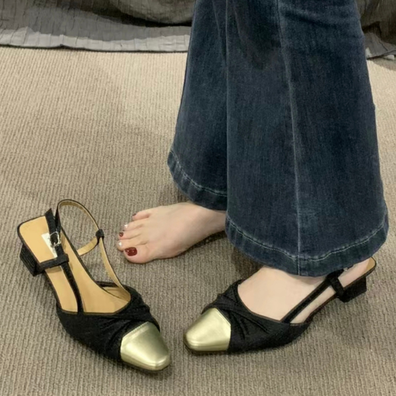 YAOLI  Xăng đan Cao Gót Đế Dày Màu Sắc Thời Trang Pháp
