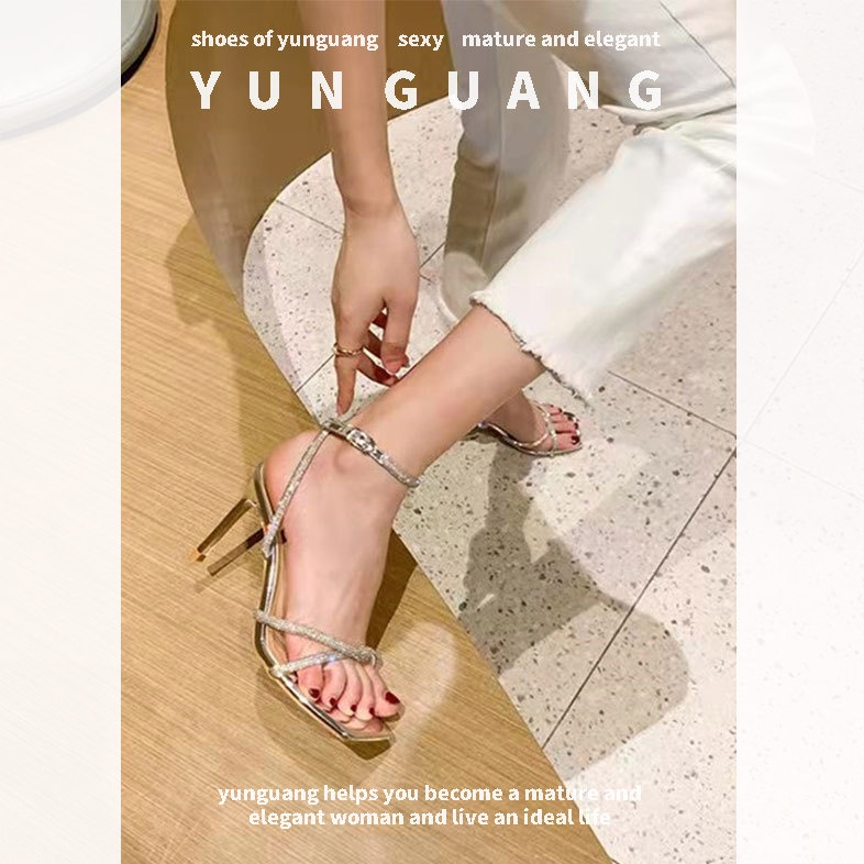 Yunguang Giày Cao Gót Quai Chéo Phong Cách Âu Mỹ Thời Trang Mùa Hè 2023 Dành Cho Bạn Nữ