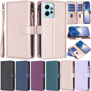 Bao da nắp gập kiểu ví + khóa kéo cho xiaomi redmi note 12 4g note 12s 4g note 12 5g note 11s 4g note 12 pro + 5g note 11 pro 5g ốp