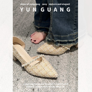 Giày cao gót YUNGUANG mũi nhọn đính ngọc trai thời trang cho nữ