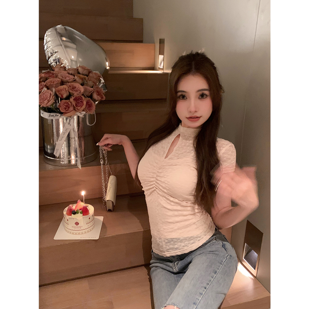 ZHELIHANGFEI Áo Ren Rỗng Dáng Ôm Lưng Cao Phong Cách Phương Tây Quyến Rũ Dành Cho Nữ