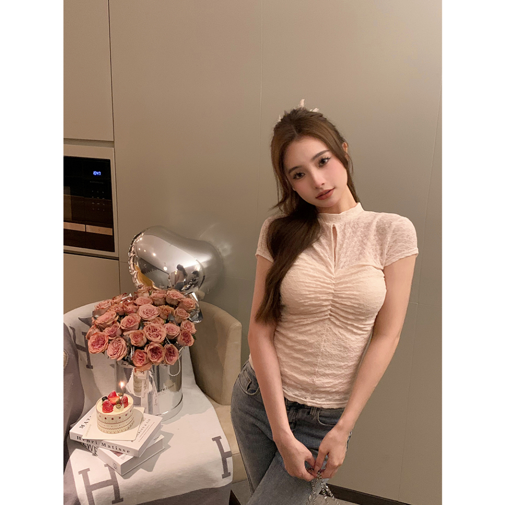 ZHELIHANGFEI Áo Ren Rỗng Dáng Ôm Lưng Cao Phong Cách Phương Tây Quyến Rũ Dành Cho Nữ