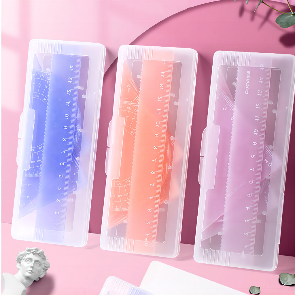 Bộ thước màu thạch bộ thước nhựa trong suốt bảng tam giác thước đo góc đồ dùng học tập văn phòng phẩm học sinh wj160