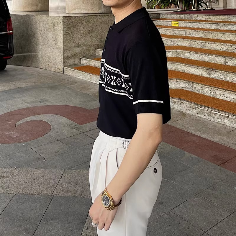 Áo Thun polo Dệt Kim Mỏng Ngắn Tay Thời Trang Mùa Hè Hàn Quốc Cá Tính M-3xl