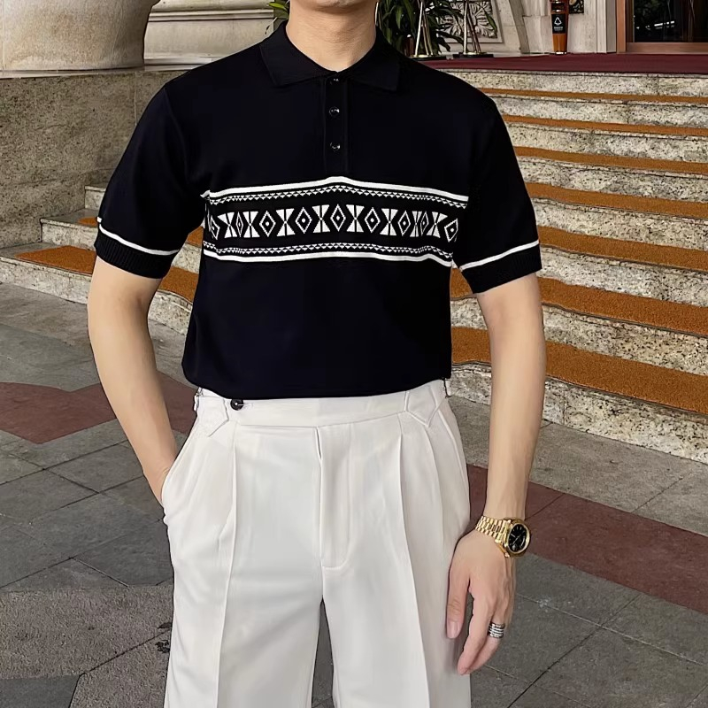 Áo Thun polo Dệt Kim Mỏng Ngắn Tay Thời Trang Mùa Hè Hàn Quốc Cá Tính M-3xl