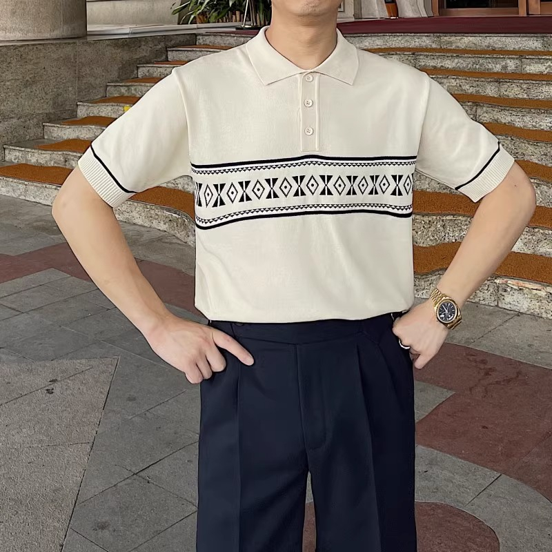 Áo Thun polo Dệt Kim Mỏng Ngắn Tay Thời Trang Mùa Hè Hàn Quốc Cá Tính M-3xl