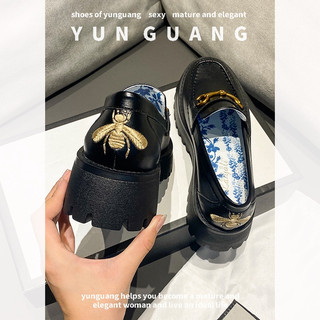Giày Lười Da Đế Dày Chống Trượt Phong Cách Anh Quốc Cho Nữ YUNGUANG New horsebit