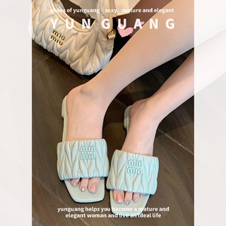 Dép YUNGUANG đế bệt mũi vuông chống trượt thời trang dành cho nữ