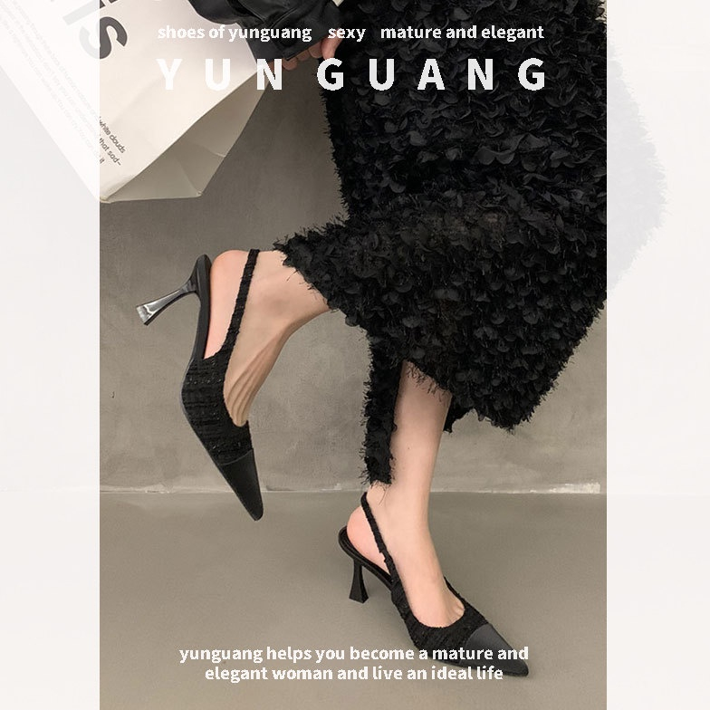 Yunguang Giày Cao Gót Mũi Nhọn Phong Cách Pháp Thời Trang Cho Nữ