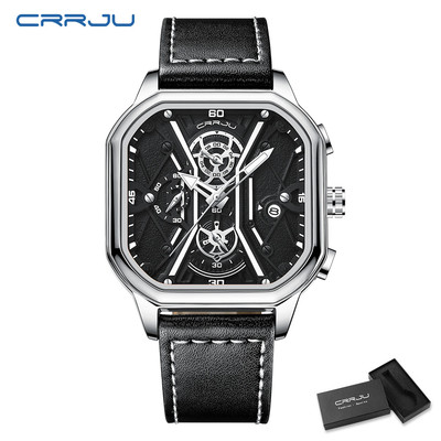 Đồng Hồ Quartz CRRJU Thiết Kế Mặt Vuông Chống Thấm Nước Với Dây Đeo Da 2313