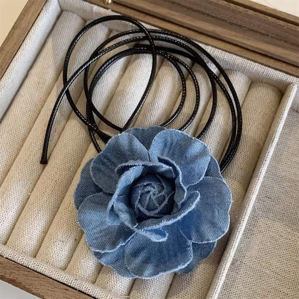 Vòng Cổ Choker Denim Hình Hoa Hồng Sang Trọng Cho Nữ