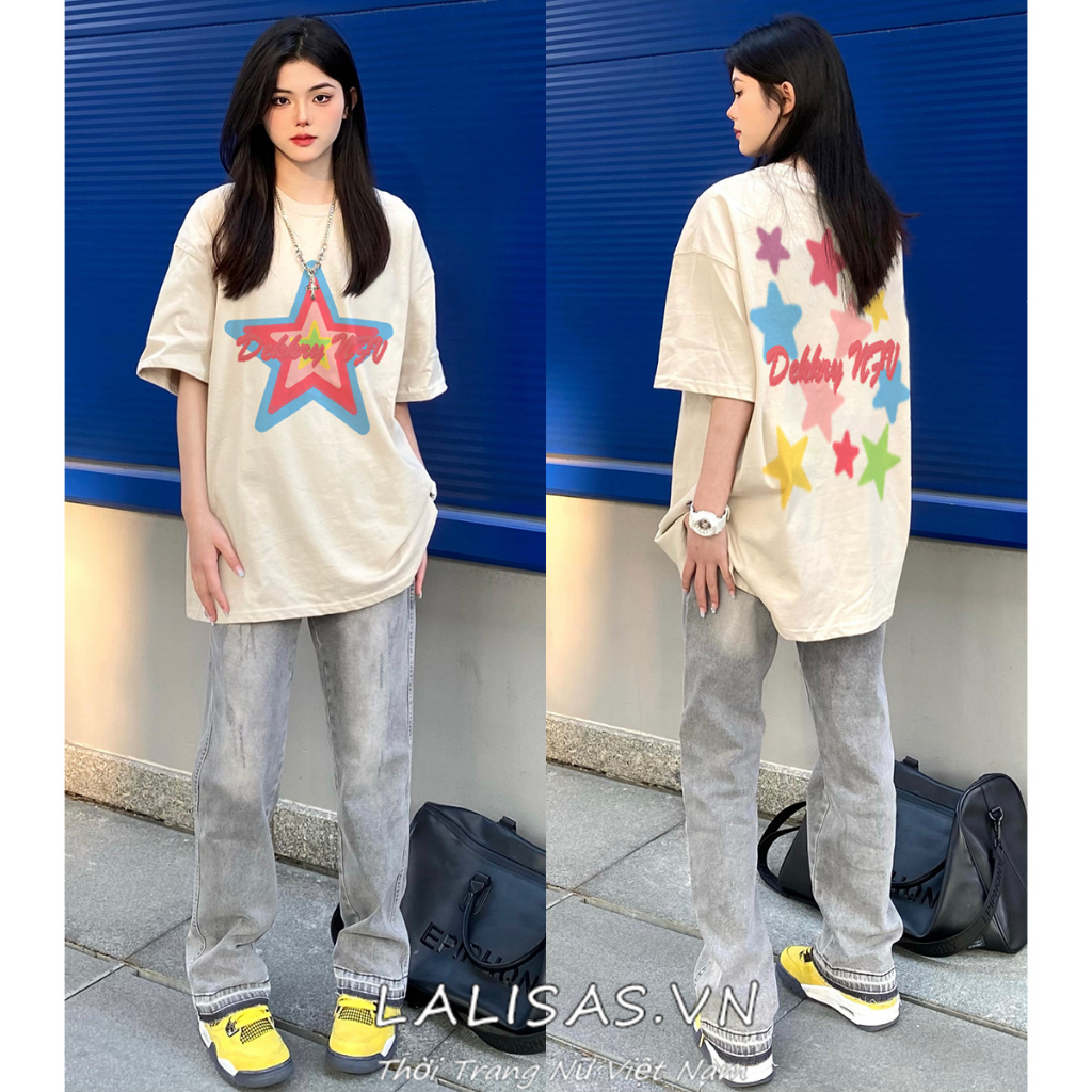 Áo Thun cotton Tay Lửng Dáng Rộng In Chữ LALISAS niche Thời Trang Cho Nữ