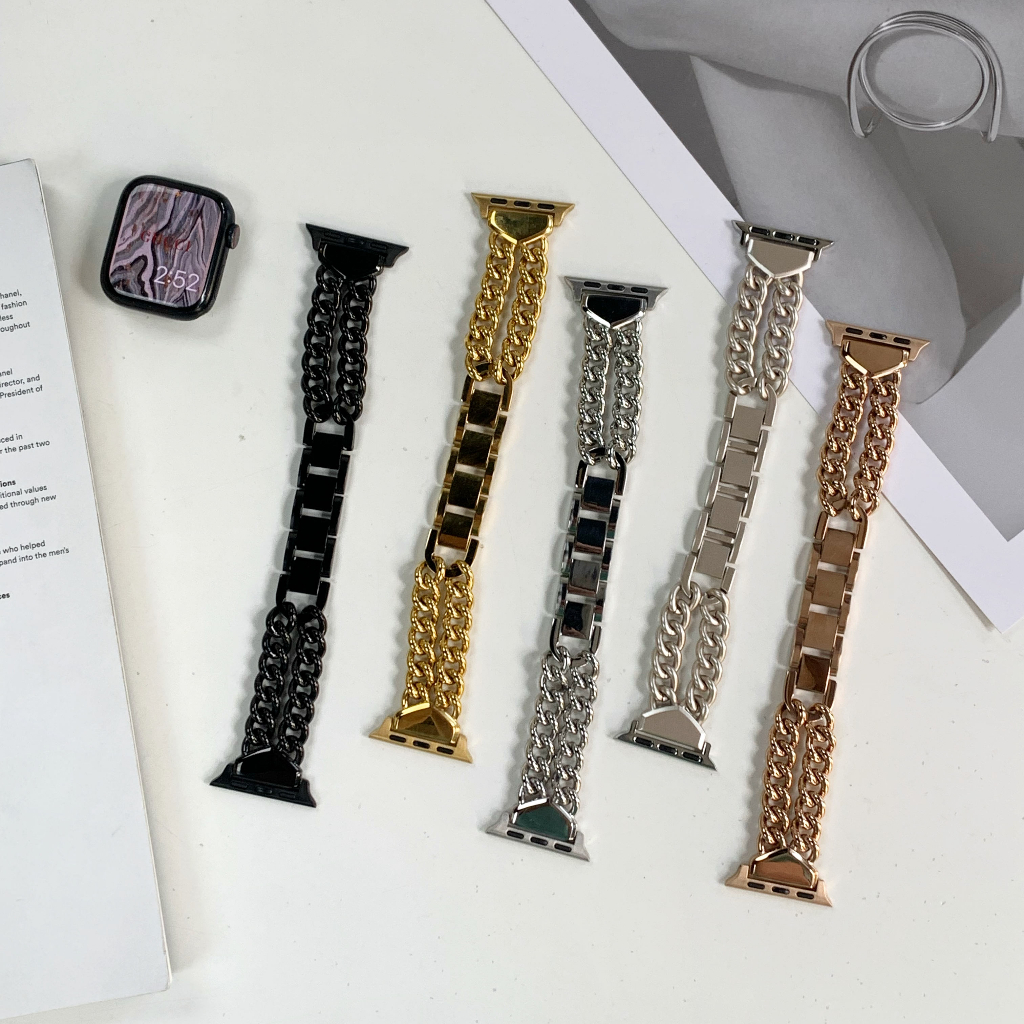Dây Xích Đôi Bằng Thép Không Gỉ Sang Trọng Cho iwatch Band 45mm 49mm 41mm 40mm 38mm 42mm S8 Ultra 7 SE 6 5 4 3 2