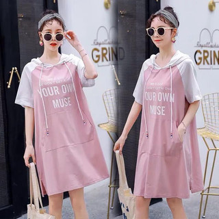 Đầm Cotton Ngắn Tay Có Mũ Trùm Thời Trang Mùa Hè Hàn Quốc