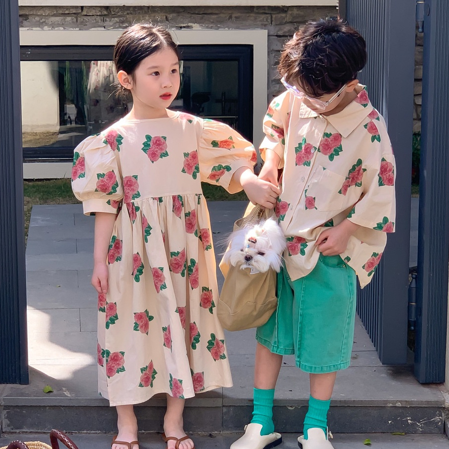 Đầm Hoa Mẫu Đơn Dáng Rộng Tay Phồng Kiểu Công Chúa Xinh Xắn Cho Bé Gái