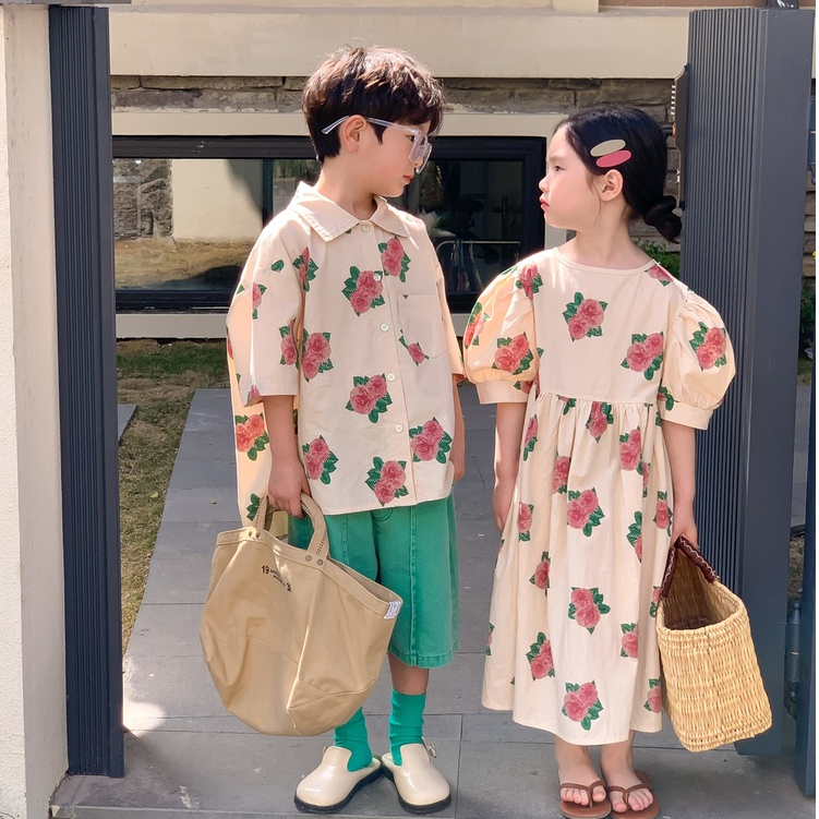 Đầm Hoa Mẫu Đơn Dáng Rộng Tay Phồng Kiểu Công Chúa Xinh Xắn Cho Bé Gái