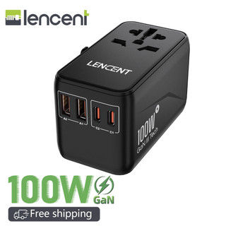 Bộ chuyển đổi du lịch đa năng LENCENT GaN III 100W, 2 USB & 2 USB-C PD sạc nhanh, tương thích iPhone, toàn cầu