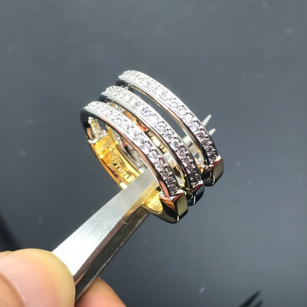 Nhẫn Bạc 925 Hai Hàng Khóa Chữ U Đính Đá Thời Trang Cá Tính