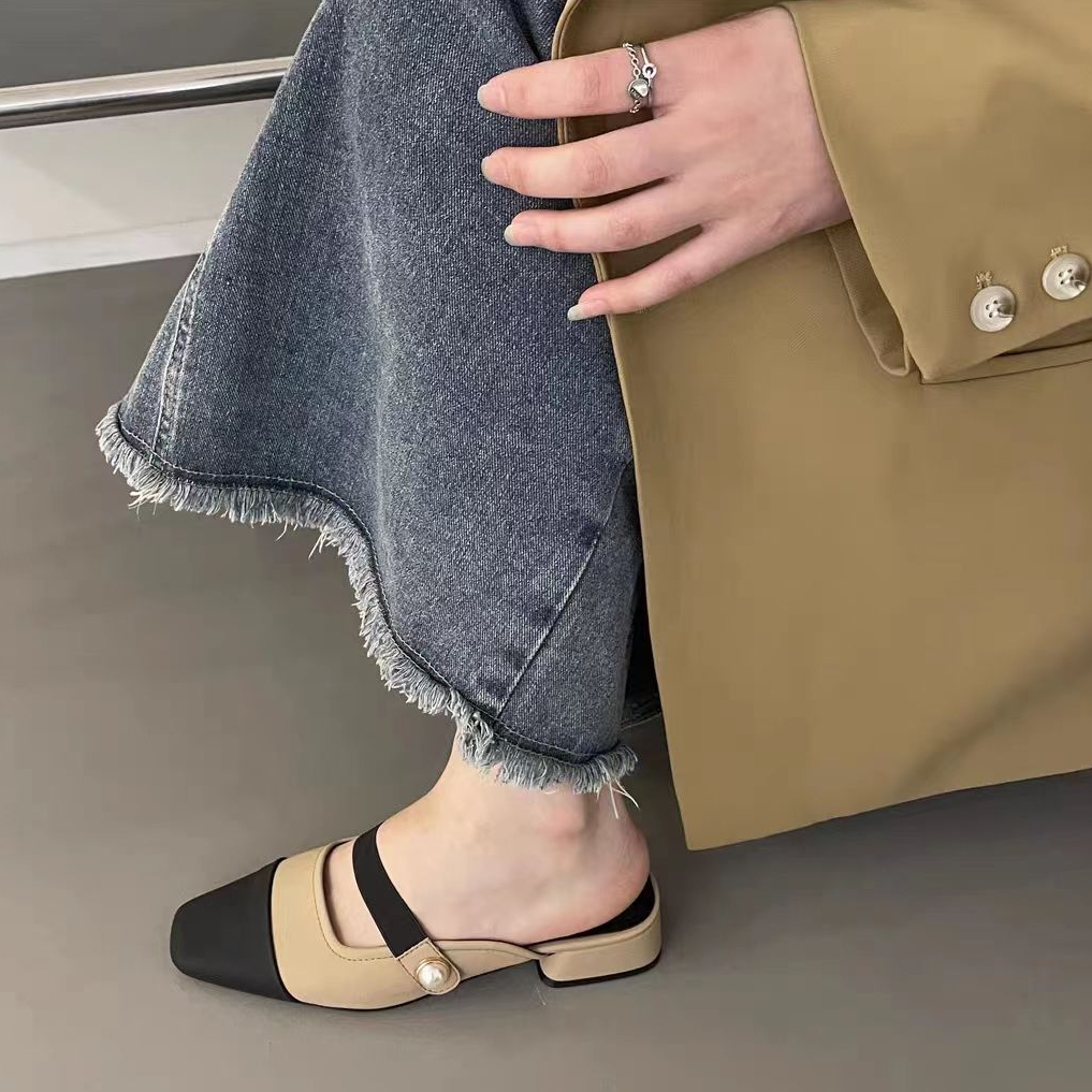 YAOLI  Giày Lười Gót Vuông Nhỏ Phong Cách Pháp