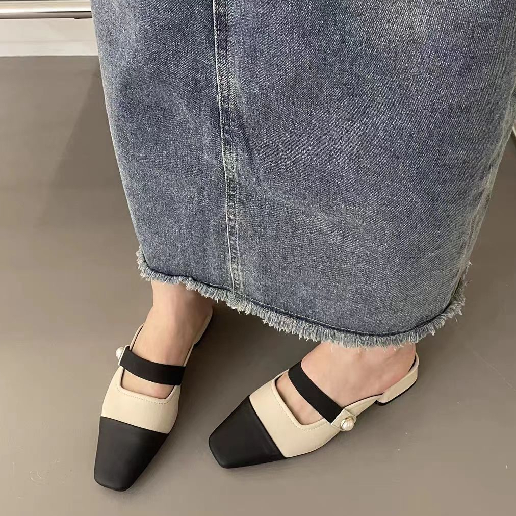 YAOLI  Giày Lười Gót Vuông Nhỏ Phong Cách Pháp