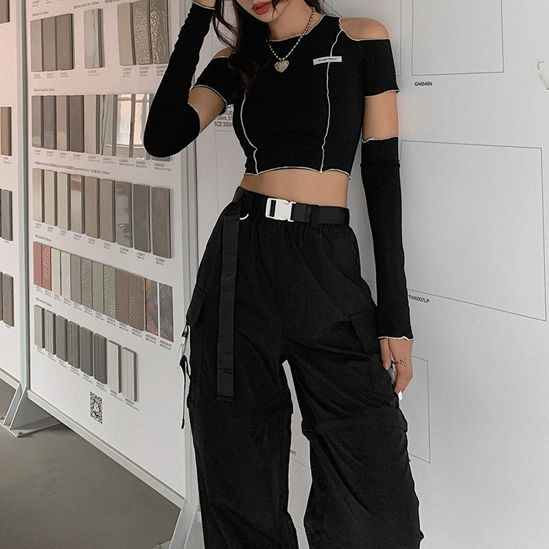 Weird Puss Áo Thun Crop Top Màu Đen Phong Cách Gothic Hàn Quốc Harajuku Thời Trang Cho Nữ Y2k 2022