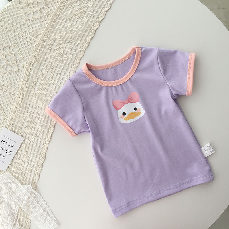 Sun baby Áo Thun Tay Ngắn Cổ Tròn In Hình Gấu Và Dâu Tây Dễ Thương Thời Trang Mùa Hè Cho Bé