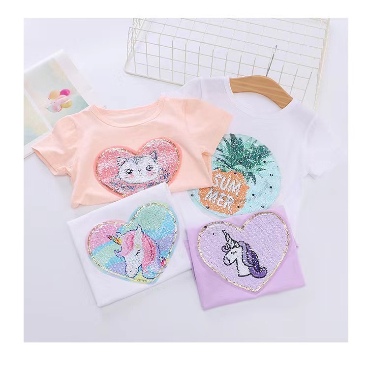 Áo Thun 100% Cotton In Hình Kỳ Lân Dễ Thương Phong Cách Hàn Quốc Cho Bé Gái 3-8 Tuổi