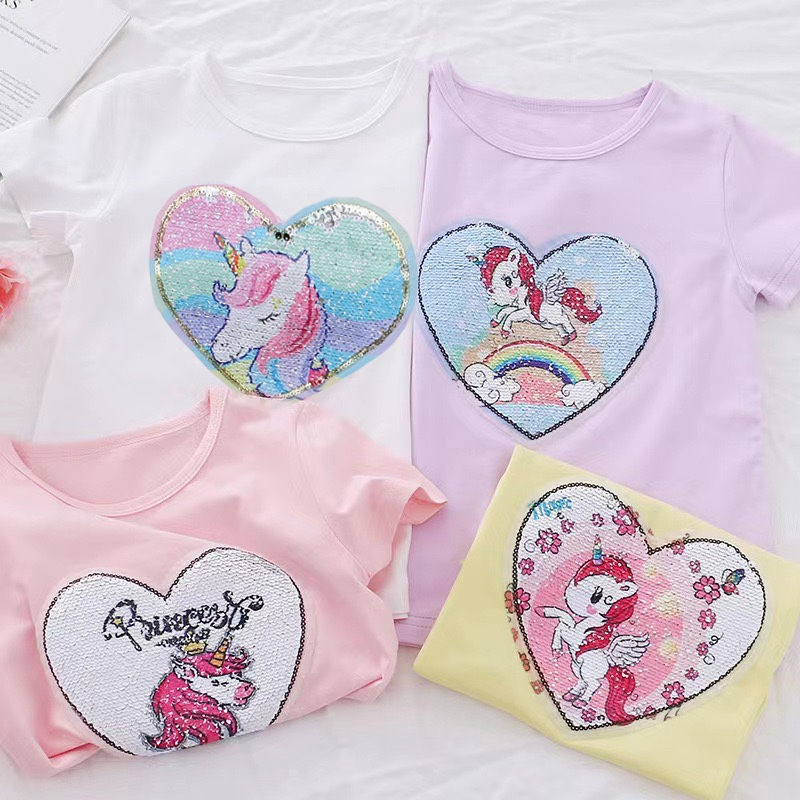 Áo Thun 100% Cotton In Hình Kỳ Lân Dễ Thương Phong Cách Hàn Quốc Cho Bé Gái 3-8 Tuổi