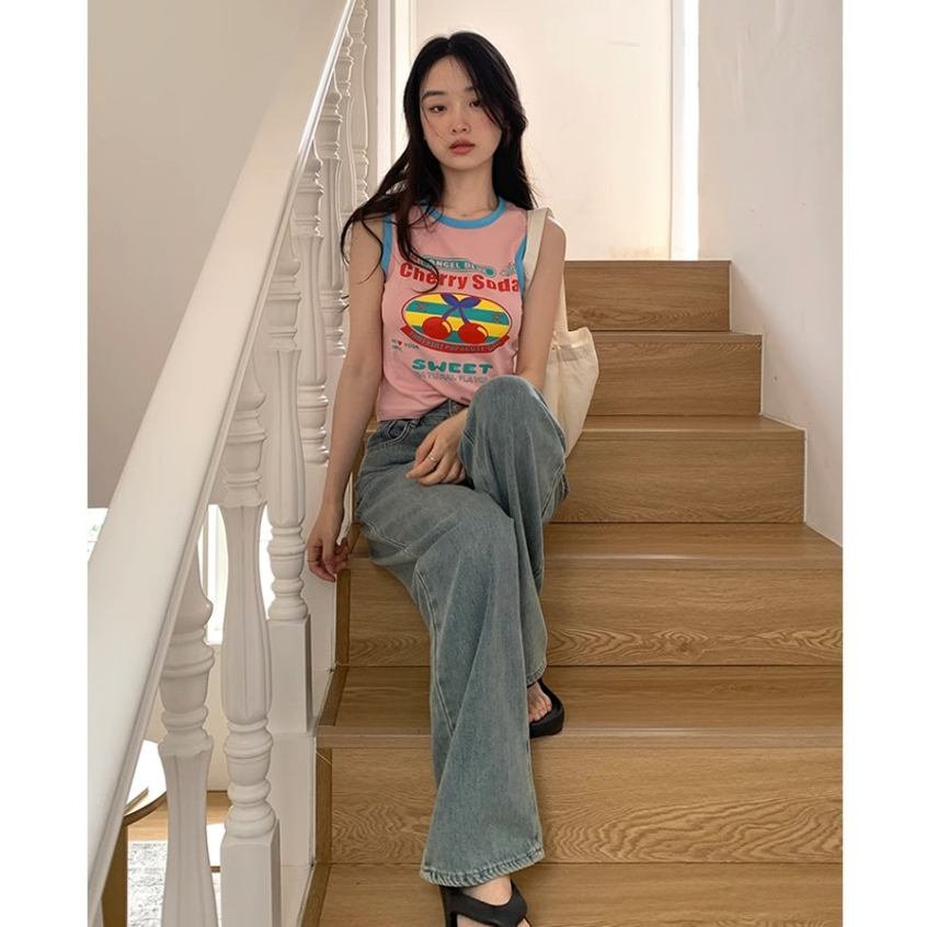 QADCOL Áo Tank Top Không Tay Thiết Kế Mới Thời Trang Mùa Hè Theo Phong Cách Hàn Quốc