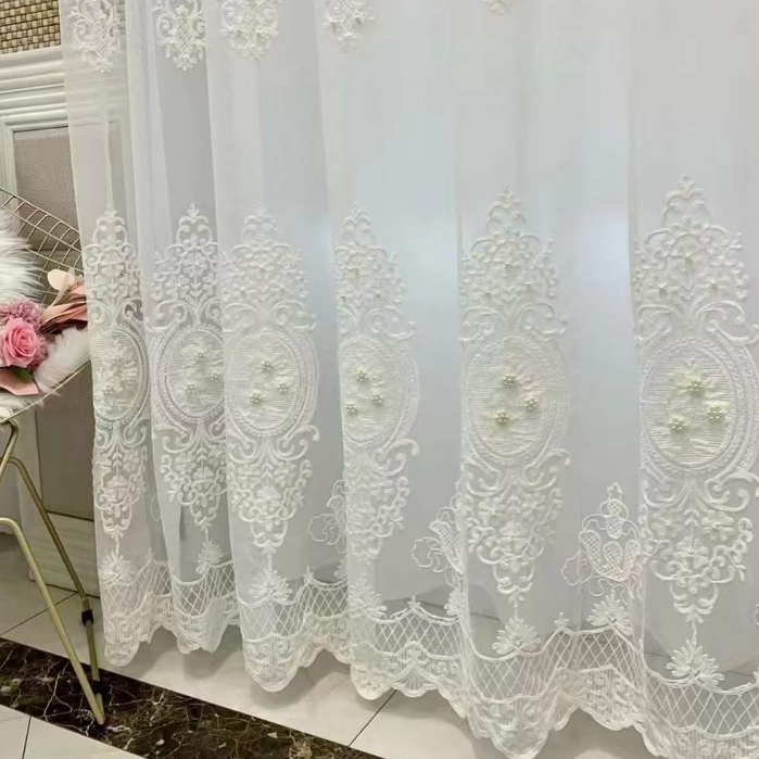 Rèm Cửa Bằng Vải Tuyn Trong Suốt Thêu Họa Tiết Đính Ngọc Trai Trang Nhã Dùng Trang Trí Phòng Khách / Phòng Ngủ